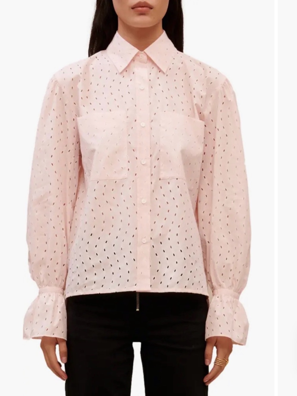 Maje Pale Pink Eyelet Button-Down Shirt